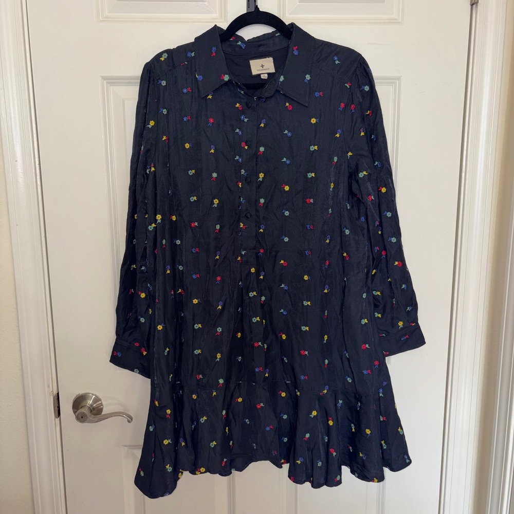 Tuckernuck Black Floral Embroidered Long Sleeve Ruffle Mini Dress Womens L